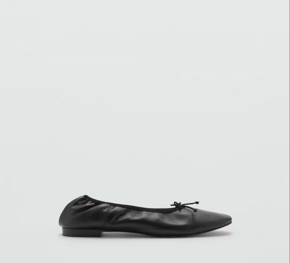 MNG BY MANGO Leather Ballet Flats With Bow Black womens EU 37 US 6.5-7 NEW - Picture 2 of 5